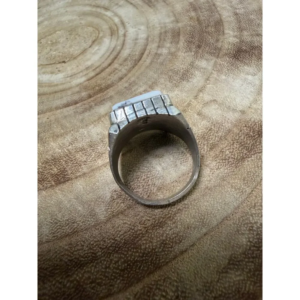 Navajo White Buffalo Turquoise Men's Ring Size 10 Silver  Sterling - Trevor Jack
